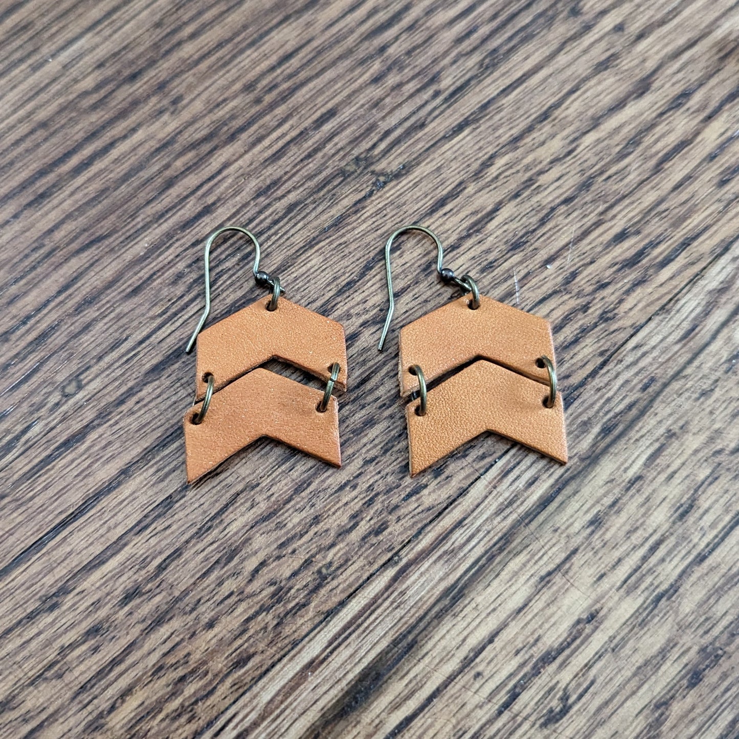 Handmade Rustic Leather Chevron Earrings