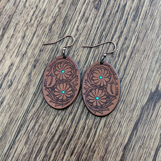 Handmade Rustic Leather Floral Earrings