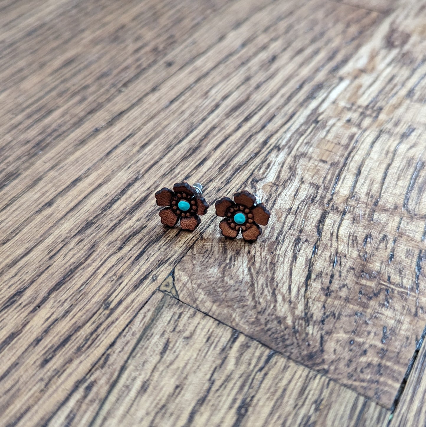 Handmade Western Rose Leather Stud Earrings