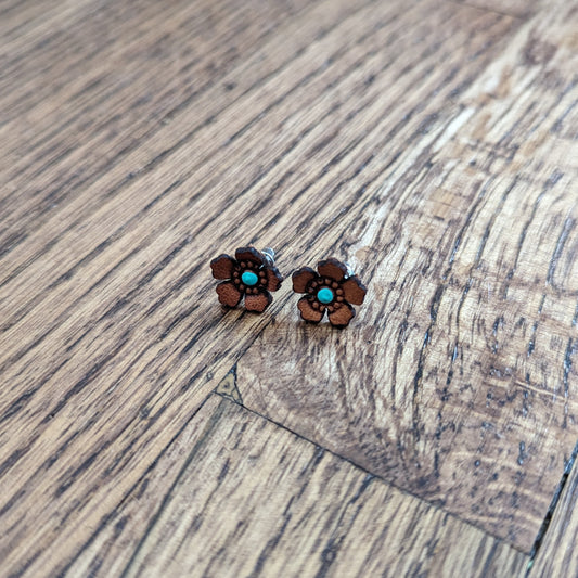 Handmade Western Rose Leather Stud Earrings