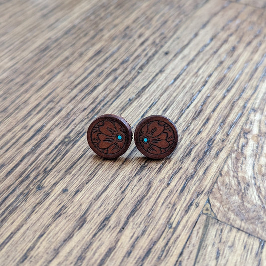 Handmade Leather Flower Stud Earrings
