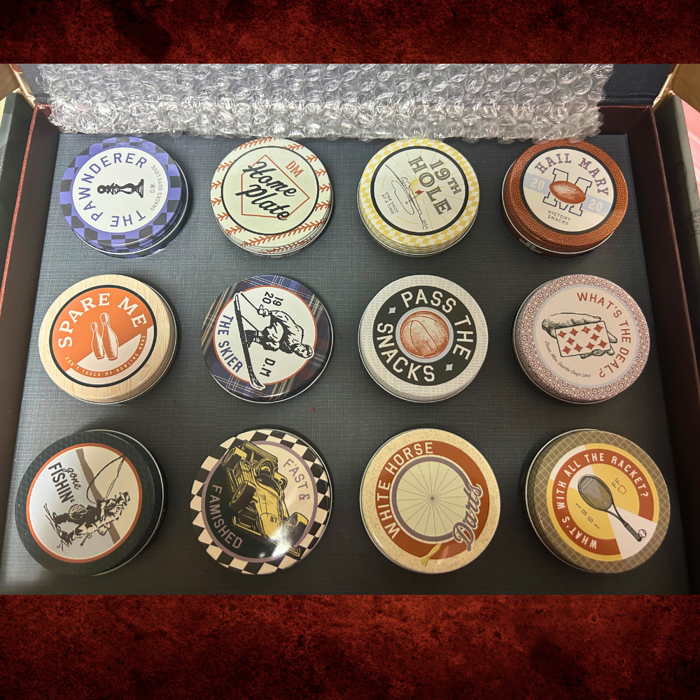 Bar Cart Snacks - 12 Gift Tin Vintage Sports Theme Set