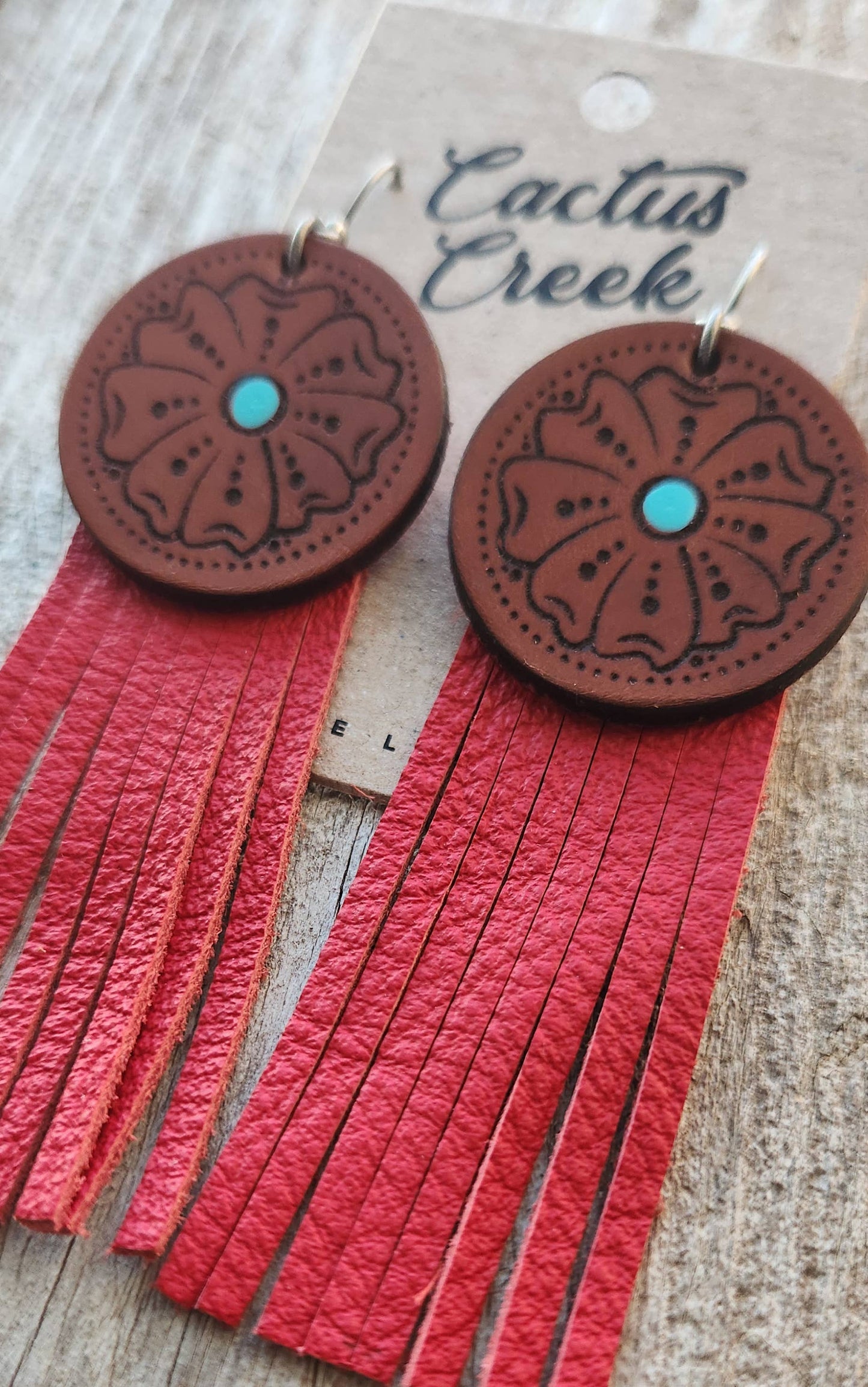 "Montana"  Handmade Tooled Leather and Fringe Earrings