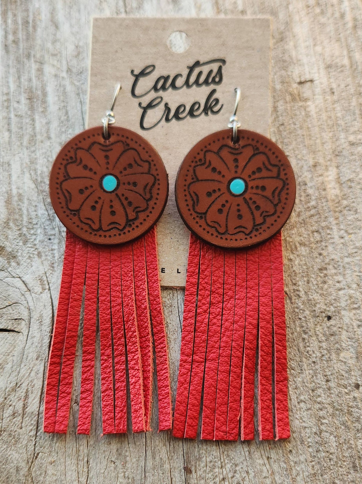 "Montana"  Handmade Tooled Leather and Fringe Earrings