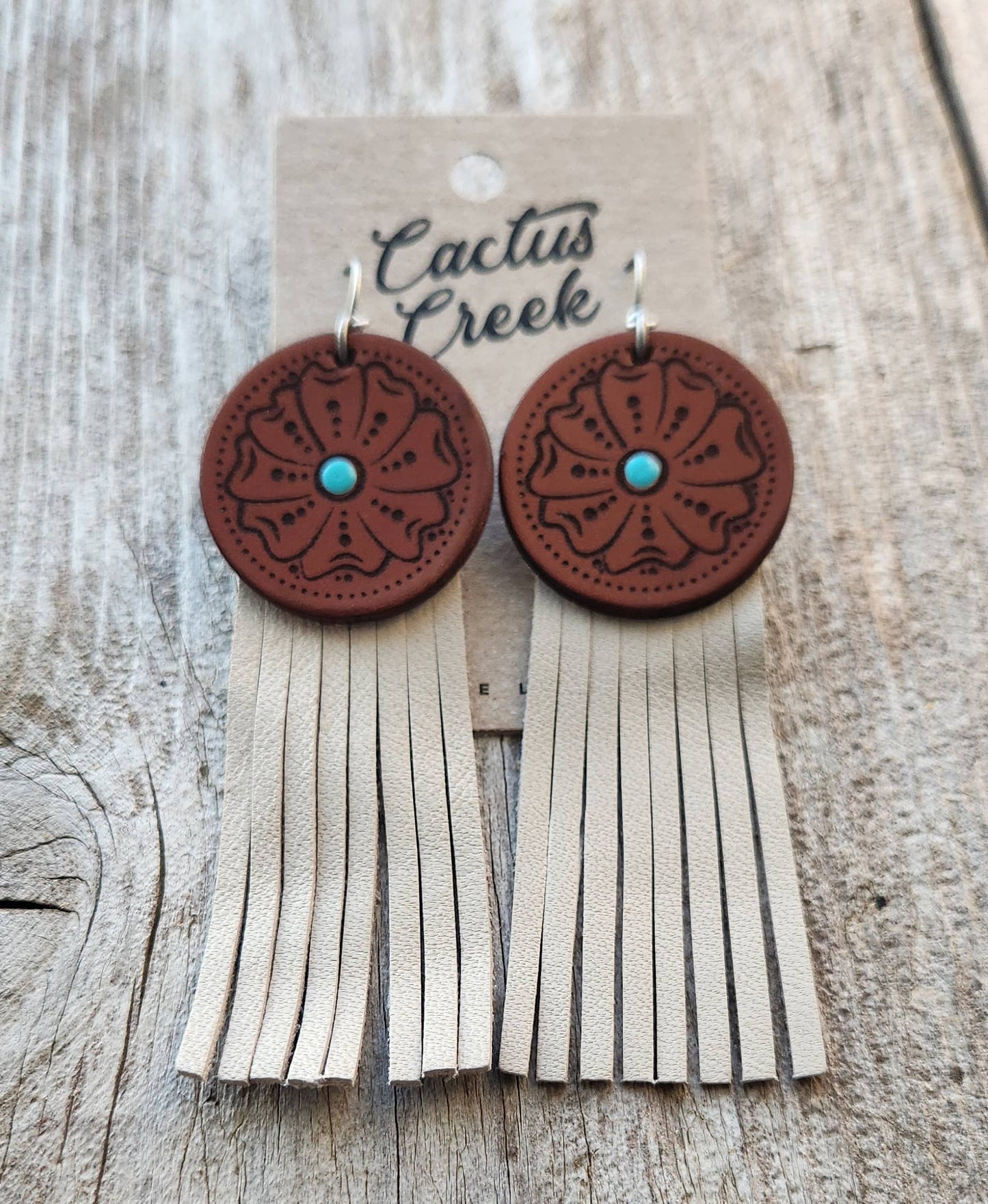 "Montana"  Handmade Tooled Leather and Fringe Earrings