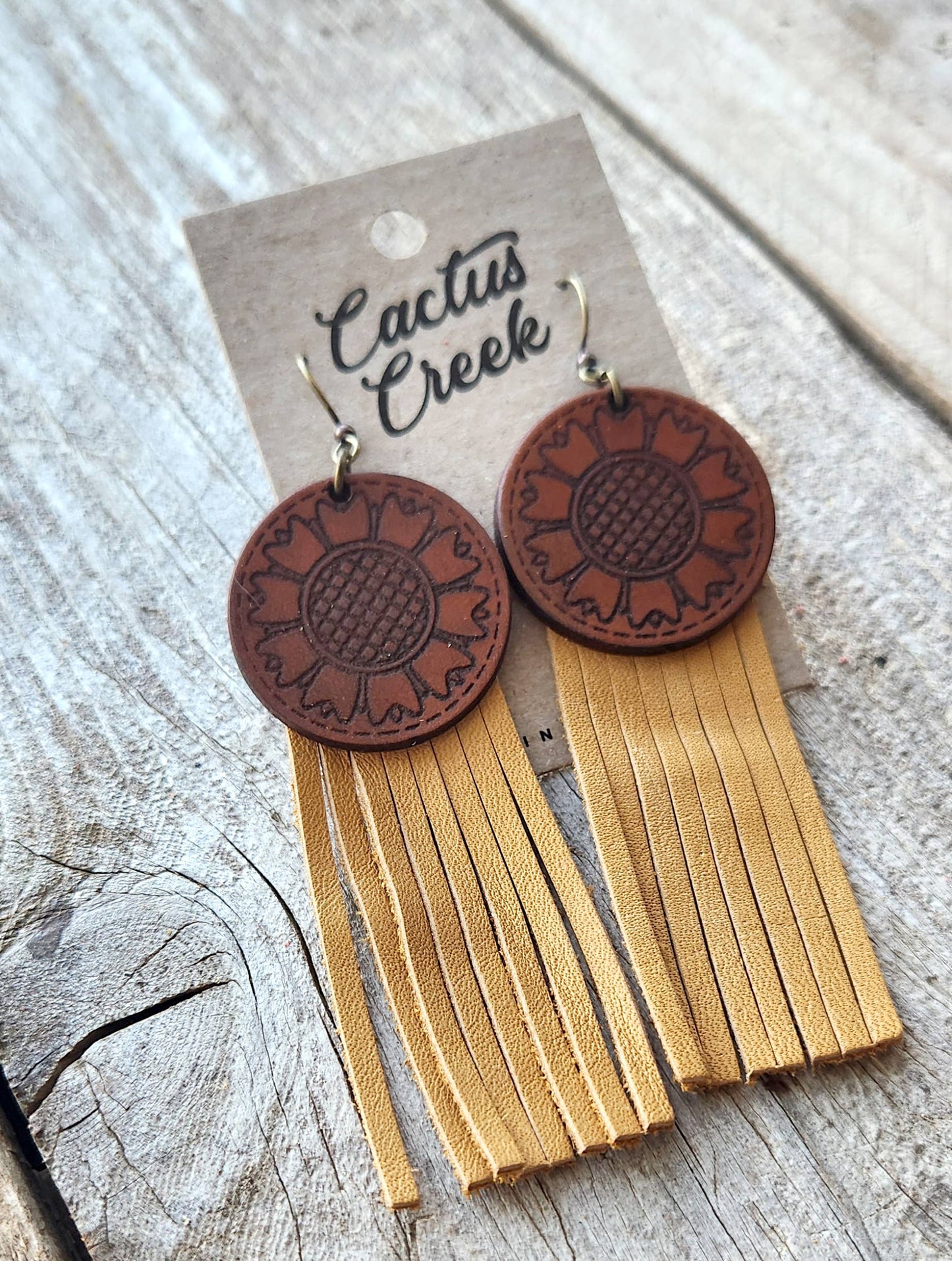 "Kansas"  Handmade Tooled Leather and Fringe Earrings