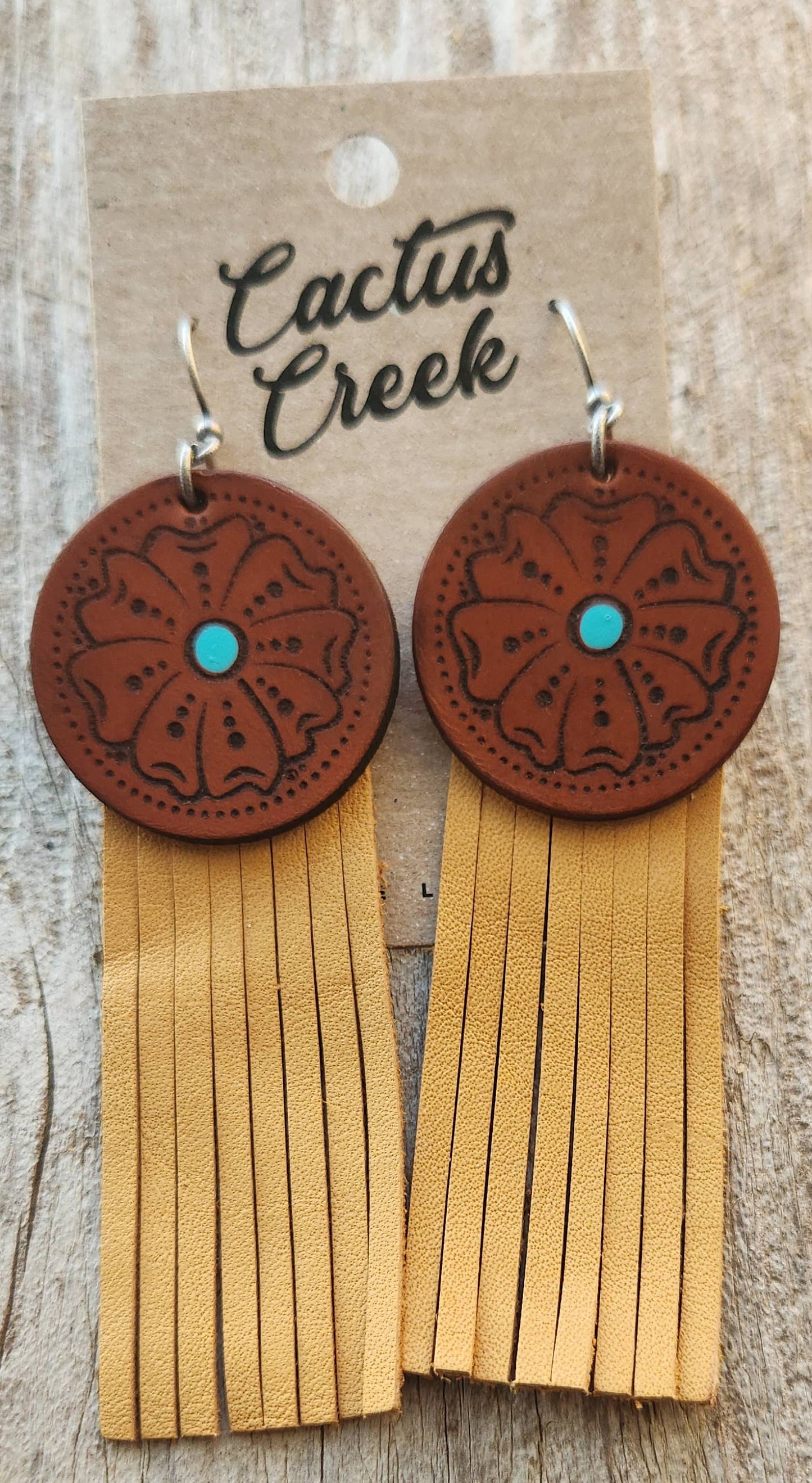 "Montana"  Handmade Tooled Leather and Fringe Earrings