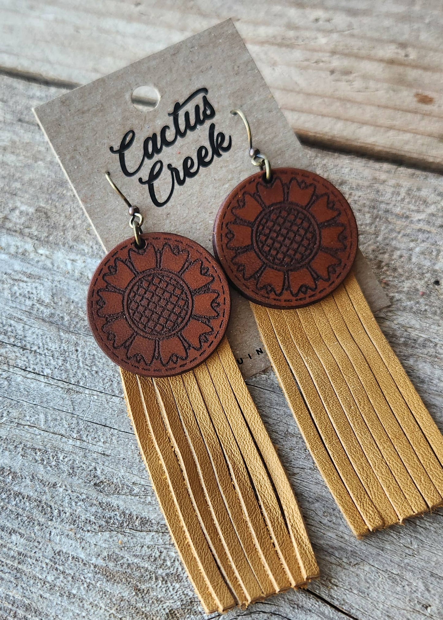 "Kansas"  Handmade Tooled Leather and Fringe Earrings