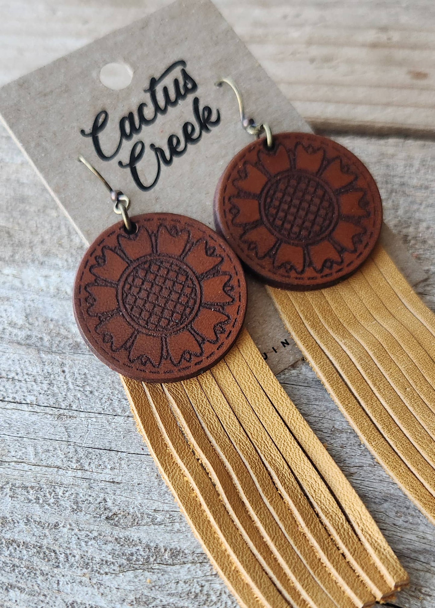 "Kansas"  Handmade Tooled Leather and Fringe Earrings