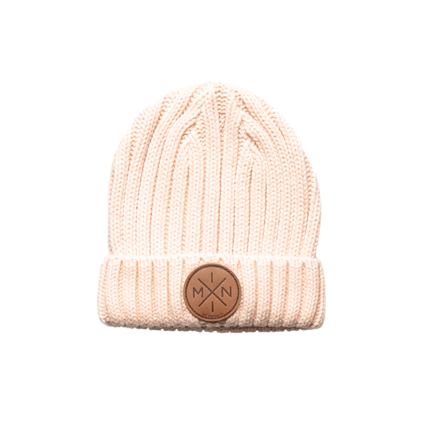 Ivory Beanie with Leather Patch