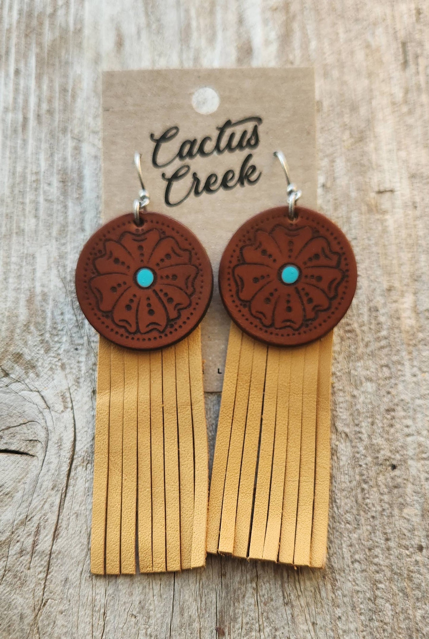 "Montana"  Handmade Tooled Leather and Fringe Earrings