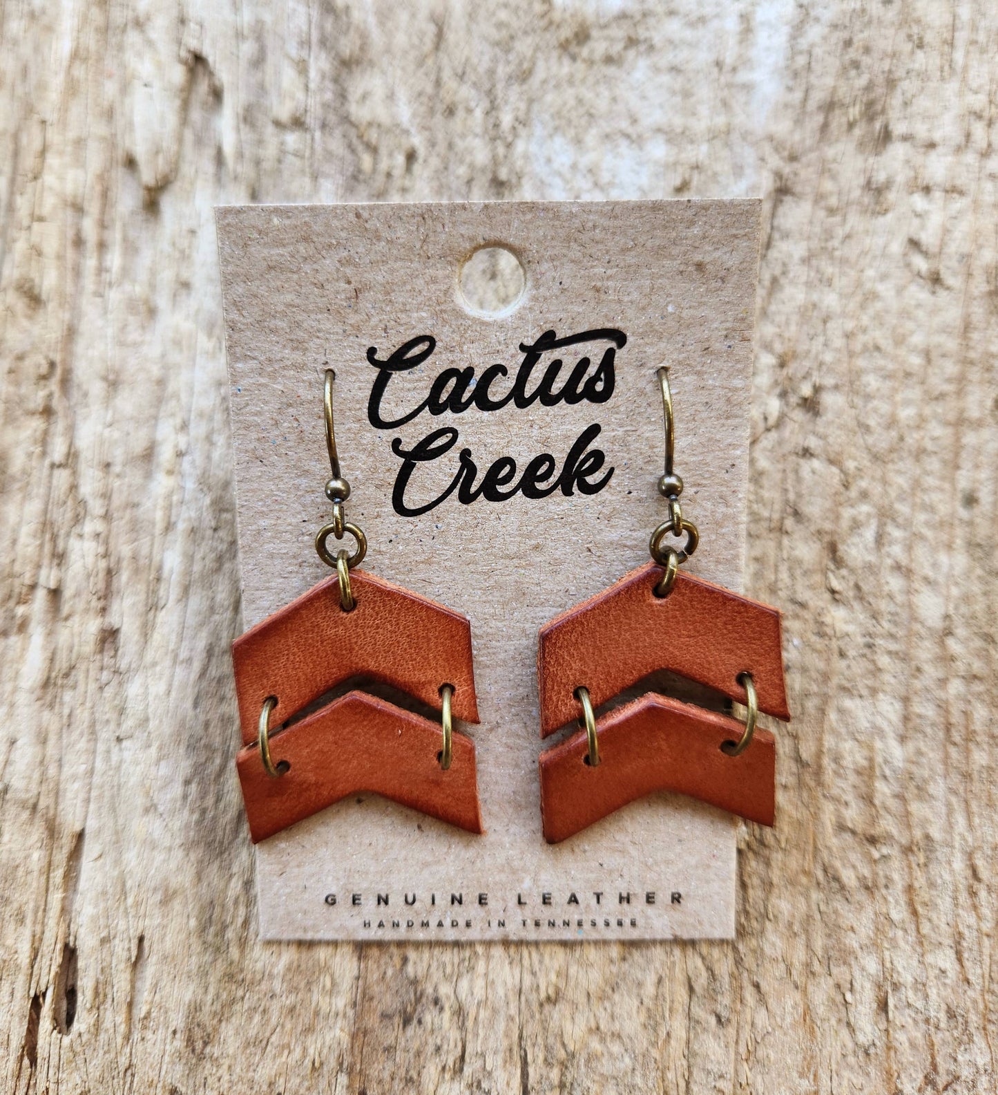 "Rey" Distressed Leather Chevron Earrings
