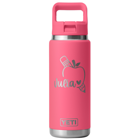 Personalized Apple and Pencil Yeti Rambler 26 oz Bottle