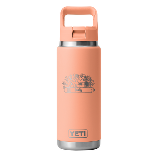 Personalized Pencil and Flowers Yeti Rambler 26 oz Bottle