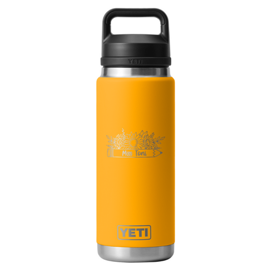 Personalized Pencil and Sunflowers Yeti Rambler 26 oz Bottle