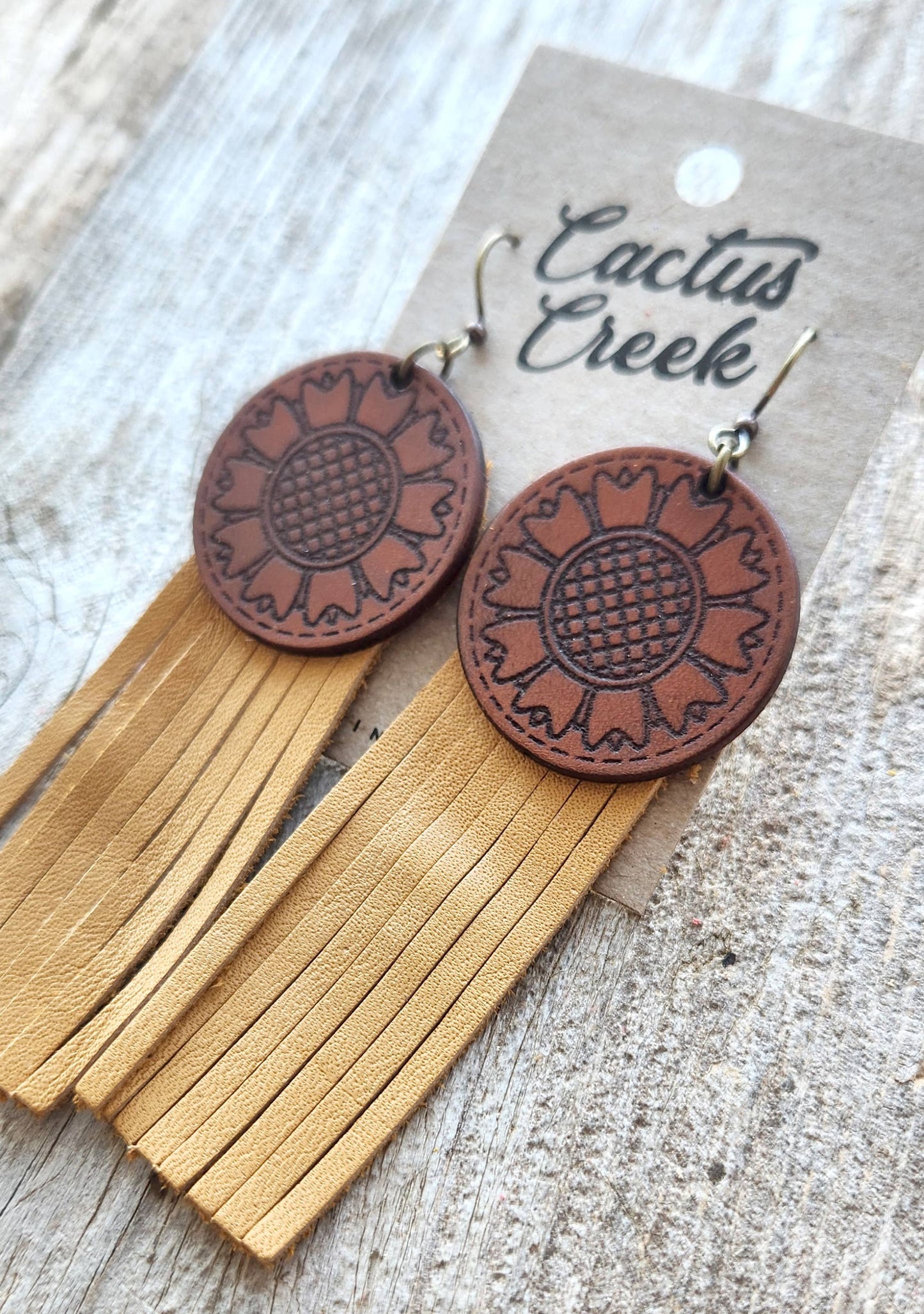"Kansas"  Handmade Tooled Leather and Fringe Earrings