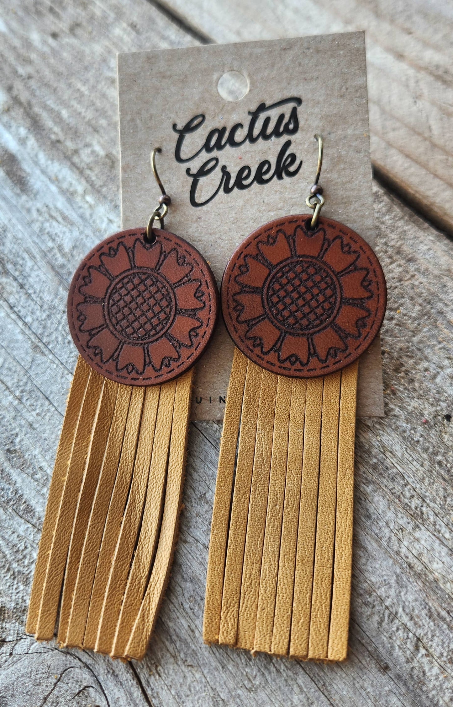 "Kansas"  Handmade Tooled Leather and Fringe Earrings