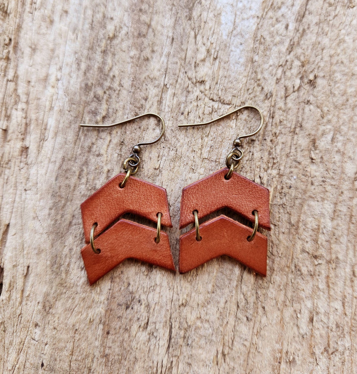 "Rey" Distressed Leather Chevron Earrings