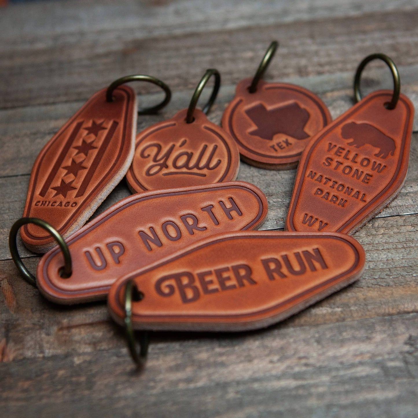 Beer Run Leather Keychain Circle