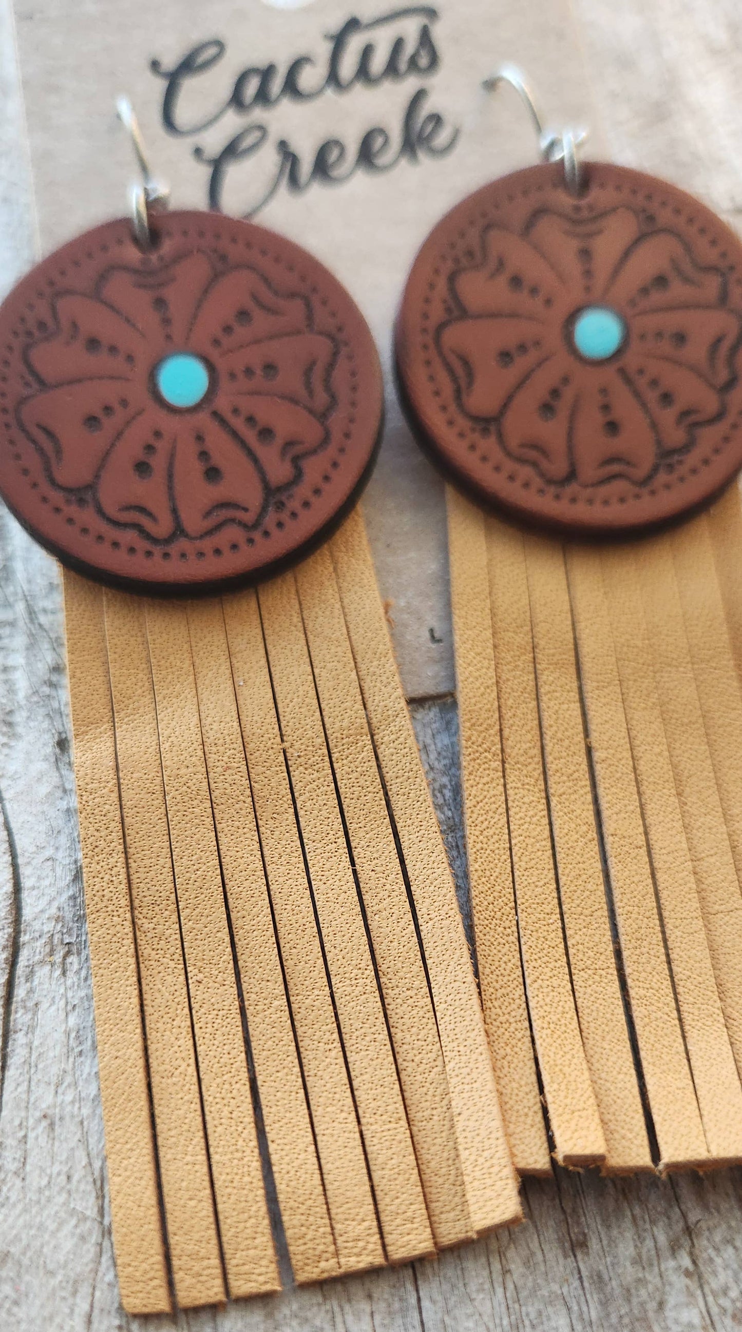 "Montana"  Handmade Tooled Leather and Fringe Earrings